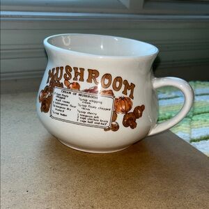 Vintage Mushroom Recipe Mug - White and‎ Brown